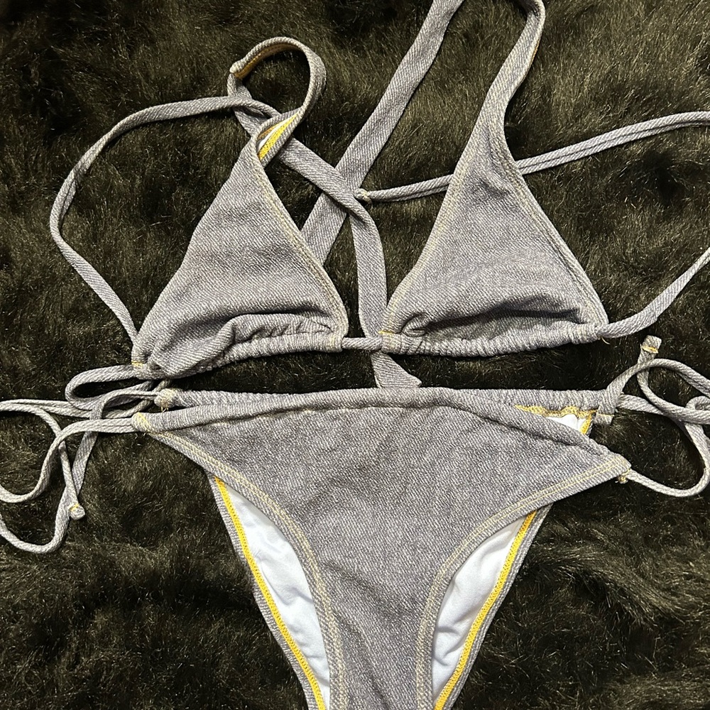 Gray Triangle Bikini with Yellow Trim